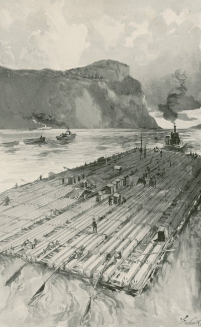 Una Balsa de Madera siendo Remolcada por el Río San Lorenzo de Joseph Finnemore