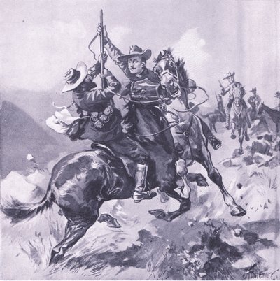 La captura del Comandante de Campo Swanepool, ilustración de Después de Pretoria: La Guerra de Guerrillas, 1902 de Joseph Finnemore