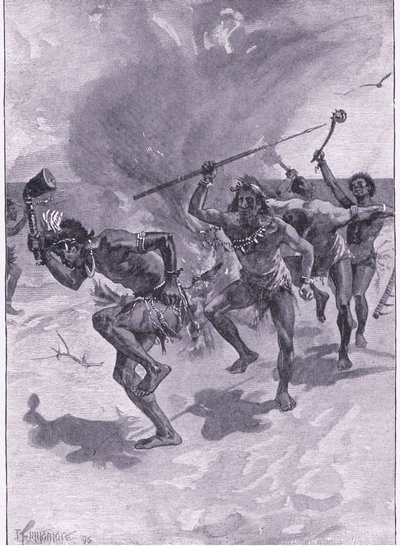 Todos estaban bailando alrededor de un fuego (litografía) de Joseph Finnemore