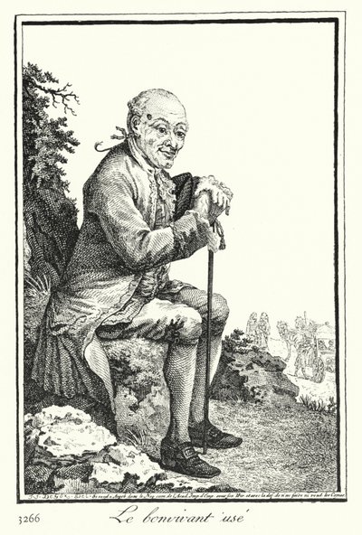 El bon vivant agotado (grabado) de Joseph Franz von (after) Goez