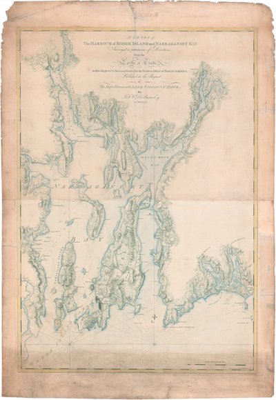 Carta del puerto de Rhode Island y de la bahía de Narragansett de Joseph Frederick Wallet DesBarres