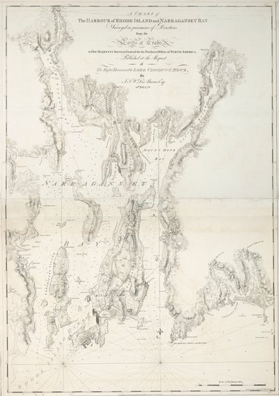 Carta del puerto de Rhode Island y de la bahía de Narraganset de Joseph Frederick Wallet DesBarres