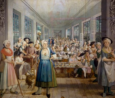 Fábrica textil de los Hermanos Wetter en Orange, Provenza, en 1764, departamento de estampado de telas, por Joseph Maria Gabriel Rossetti, Francia de Joseph Gabriel Rossetti