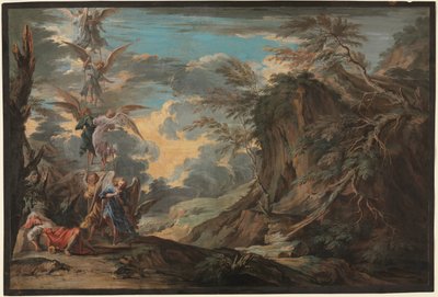 Sueño de Jacob, c.1720 (gouache sobre piel de cabritilla marrón) de Joseph Goupy