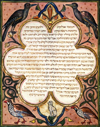 Página de una Biblia hebrea con pájaros, 1299 de Joseph Ha Zarefati