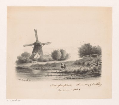 Paisaje con molino y dos pescadores de Joseph Hartogensis