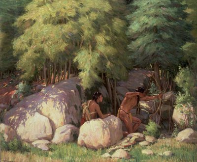 Bravos indios cazando ciervos (óleo sobre lienzo) de Joseph Henry Sharp