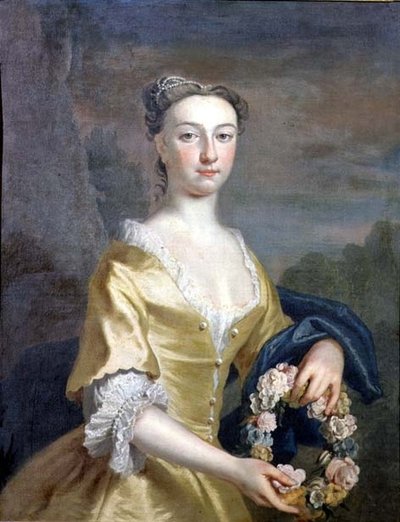 Retrato de una dama sosteniendo una corona floral de Joseph Highmore