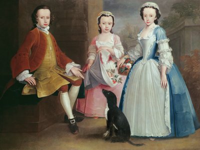 Sara, Anna y Evan Davies con su perro de Joseph Highmore