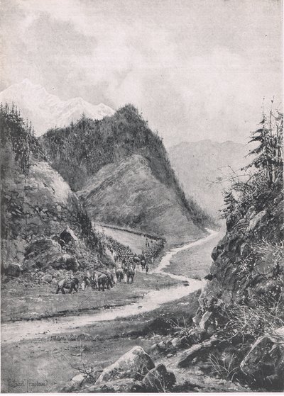 Afganistán: La marcha de la columna de Kabul a Khandahar, agosto de 1880, ilustración de British Battles on Land and Sea, 1915 de Joseph Holland Tringham