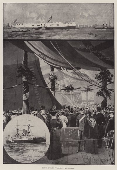 Lanzamiento del HMS Victorious en Chatham de Joseph Holland Tringham