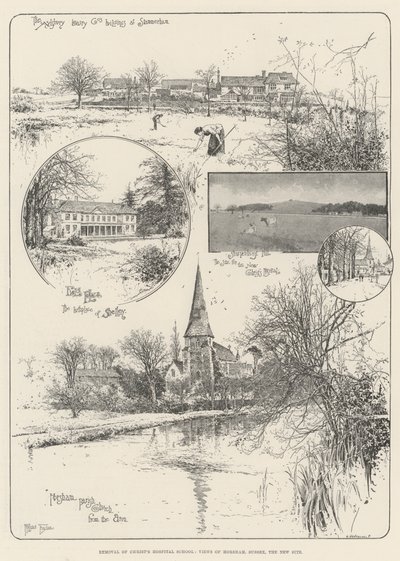 Traslado de la Escuela del Hospital de Cristo, Vistas de Horsham, Sussex, el nuevo sitio de Joseph Holland Tringham