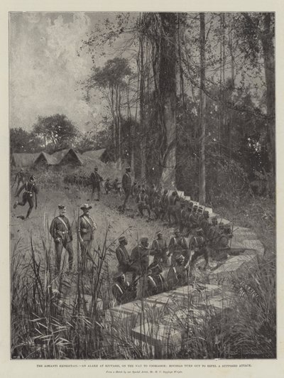 La Expedición Ashanti, una alarma en Ejuvassi, en el camino a Coomassie, los Houssas se preparan para repeler un supuesto ataque de Joseph Holland Tringham