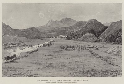 La fuerza de socorro de Chitral cruzando el río Swat de Joseph Holland Tringham