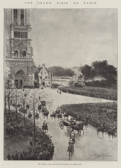 La visita del zar a París, la comitiva imperial saliendo de la Catedral de Notre Dame de Joseph Holland Tringham