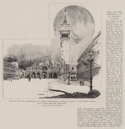 La Caída del Campanile de la Catedral de San Marcos, Venecia, el 14 de julio, la Famosa Torre como estuvo durante Diez Siglos de Joseph Holland Tringham