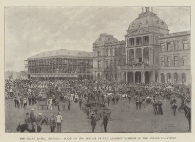 El Gran Hotel, Pretoria, escena en la llegada de los miembros arrestados del Comité de Reforma de Joseph Holland Tringham