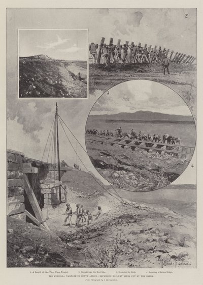 La guerra de guerrillas en Sudáfrica, reparando líneas ferroviarias cortadas por los bóers de Joseph Holland Tringham