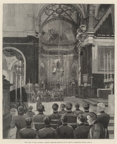 La pérdida del Victoria, solemne servicio de réquiem en la Catedral de San Juan, Malta, 4 de julio de Joseph Holland Tringham