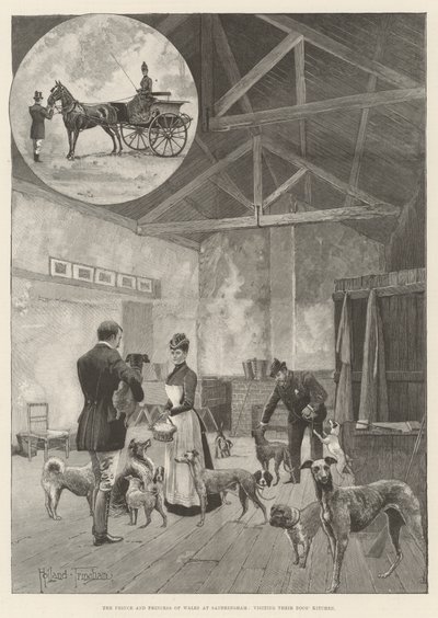 El Príncipe y la Princesa de Gales en Sandringham, visitando la cocina de sus perros de Joseph Holland Tringham