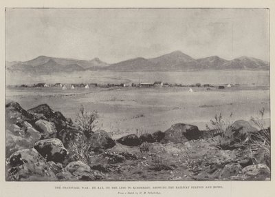 La guerra de Transvaal, De Aar, en la línea a Kimberley, mostrando la estación de tren y el hotel de Joseph Holland Tringham