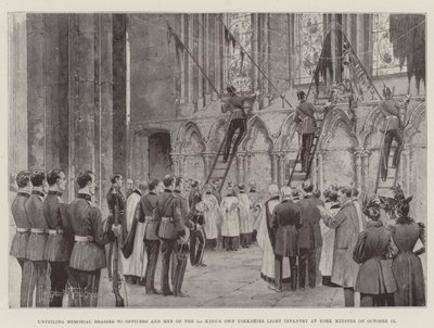 Inauguración de las placas conmemorativas a los oficiales y hombres del 1er Regimiento de Infantería Ligera del Rey de Yorkshire en la Catedral de York el 13 de octubre de Joseph Holland Tringham