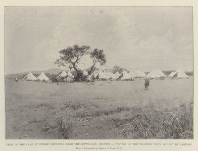 Vista del campamento en Pitsani Pothlugo desde el sureste, mostrando una parte de las tiendas de los soldados como las dejó Jameson de Joseph Holland Tringham