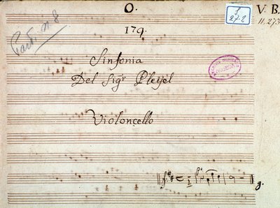 Primera página de la partitura de una Sinfonía en re mayor de Pleyel de Joseph Ignace Pleyel