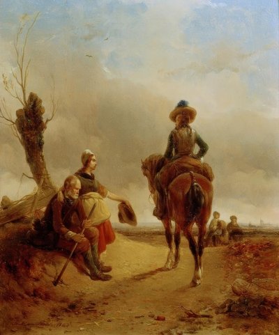 Paisaje con escena ecuestre barroca de Joseph Jodocus Moerenhout