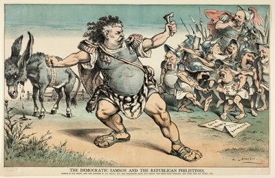 El Sansón demócrata y los filisteos republicanos, de Puck de Joseph Keppler