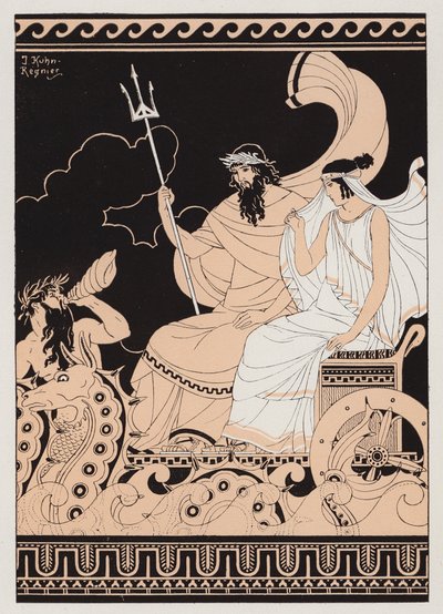 Poseidón y Anfitrite (litografía en color) de Joseph Kuhn Regnier