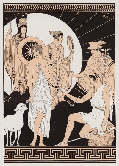 El Juicio de París (litografía en color) de Joseph Kuhn Regnier