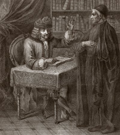 Voltaire y los religiosos - VOLTIER, Francois-Marie Arouet - con un clero. Voltaire y un sacerdote (Religión) - Grabado de Joseph Lante - 1764 de Joseph Lante