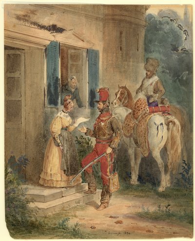 Húsares entregando noticias de Joseph Louis Hippolyte Bellange