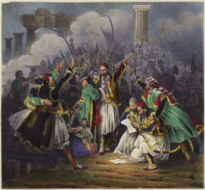Escena de celebración con figuras en traje tradicional de Joseph Louis Hippolyte Bellange