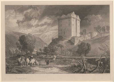 Castillo de Borthwick (Antigüedades provinciales y paisajes pintorescos de Escocia), grabado por Henry Le Keux (1775-1851) de Joseph Mallord William (after) Turner