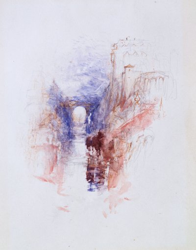 Un castillo italiano sobre un río, c.1827 de Joseph Mallord William Turner