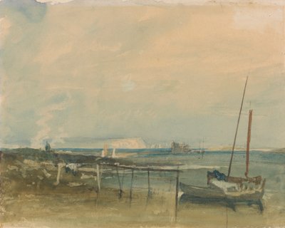Escena costera con acantilados blancos y barcos en la orilla de Joseph Mallord William Turner