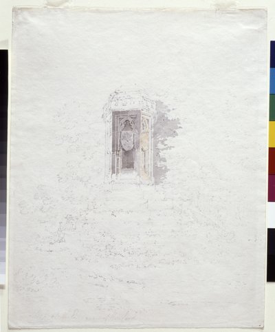 Cross At The Entrance To Hereford (lápiz con lavados amarillos y grises sobre papel blanco) de Joseph Mallord William Turner