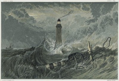 Faro de Eddystone, construido en la roca Eddystone por el ingeniero civil inglés John Smeaton entre 1757 y 1759. Cromolitografía de JMW Turner de Joseph Mallord William Turner