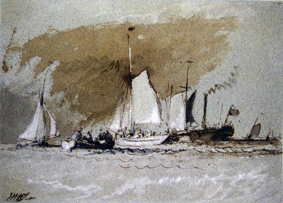 Barcos de pesca en el mar, abordando un vapor frente a Cowes, Isla de Wight de Joseph Mallord William Turner