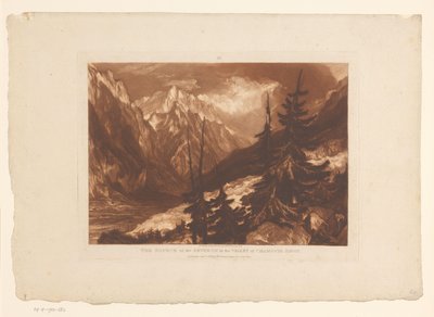 Vista del valle de Chamonix con el río Arveyron La Fuente del Arveron en el Valle de Chamouni Saboya (título sobre el objeto) Estudios de paisaje (título de la serie) Liber Studiorum (título de la serie) de Joseph Mallord William Turner