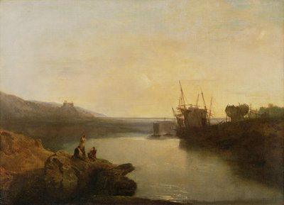 Castillo de Harlech, desde Twgwyn Ferry, crepúsculo de verano de Joseph Mallord William Turner