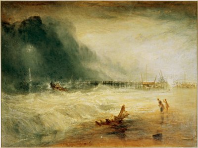 Bote Salvavidas y Aparato Manby Acudiendo en Ayuda de un Buque Varado Haciendo Señal de Socorro ... (pintura sobre lienzo) de Joseph Mallord William Turner