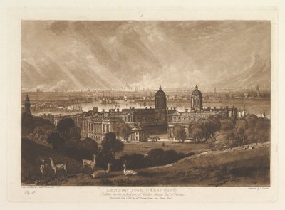 Londres desde Greenwich, Liber Studiorum, parte V, placa 26, 1 de enero de 1811 de Joseph Mallord William Turner