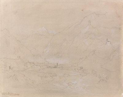 Paisaje montañoso con pueblo en el valle, c.1840 de Joseph Mallord William Turner