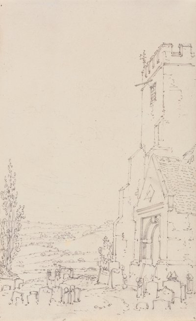 Pórtico Sur y Torre de una Iglesia No Identificada, c.1790-95 (lápiz sobre papel verjurado) de Joseph Mallord William Turner