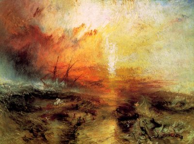 El Barco de Esclavos Lanzando por la Borda a los Muertos y Moribundos, Tifón en Camino, 1840 de Joseph Mallord William Turner