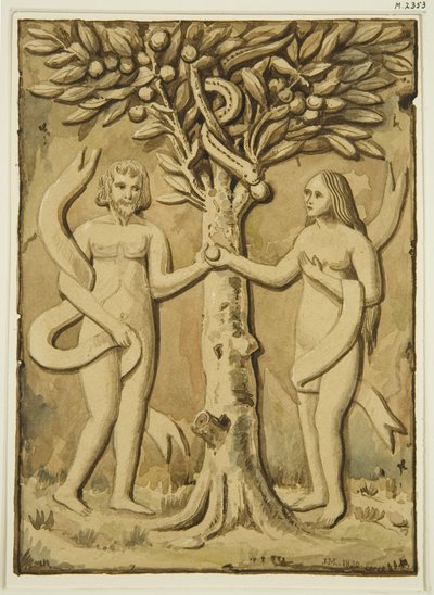 Adán y Eva tallados en madera de Joseph Manning