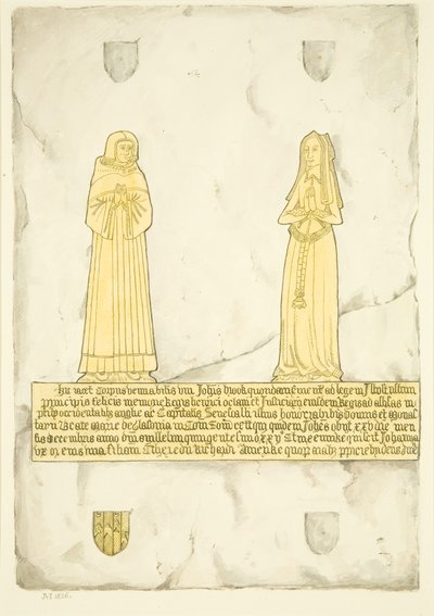 Lámina de John Brooke y su esposa en St Mary Redcliffe de Joseph Manning